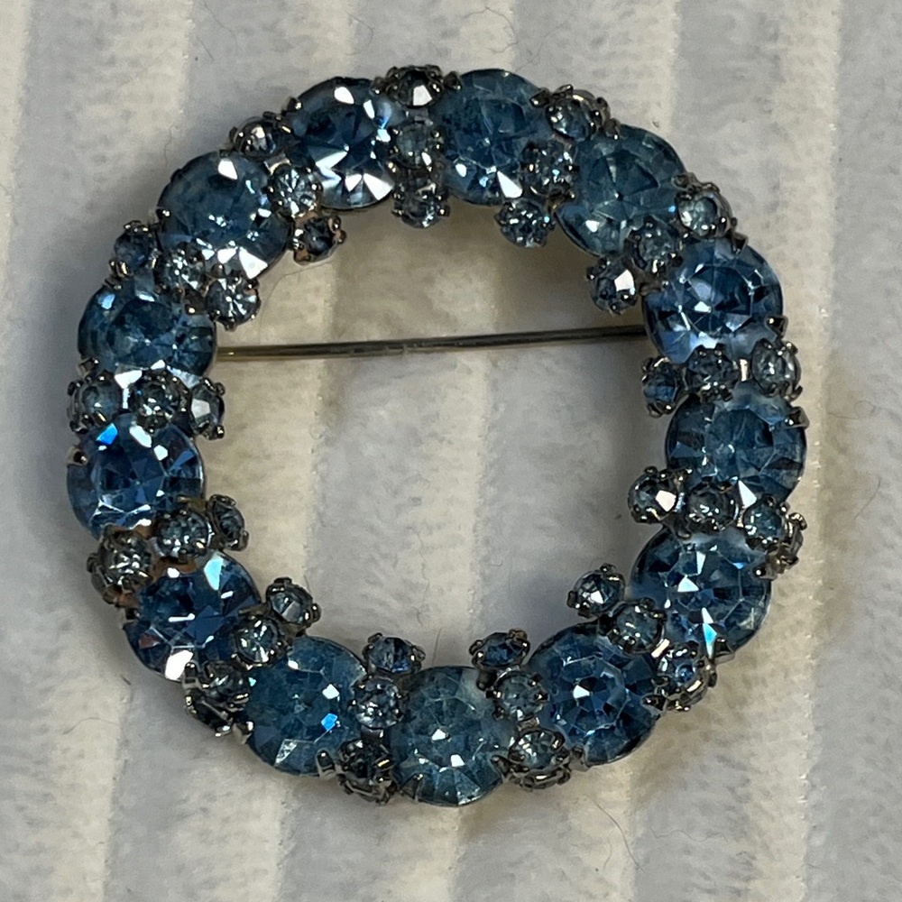 Warner's Dazzling Aquamarine Blue Wreath Crystal Brooch